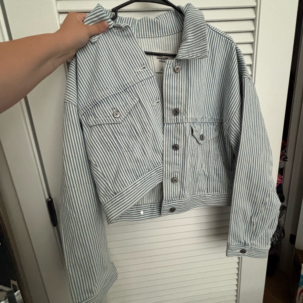 Abercrombie & Fitch Blue & White Striped Jean Jacket